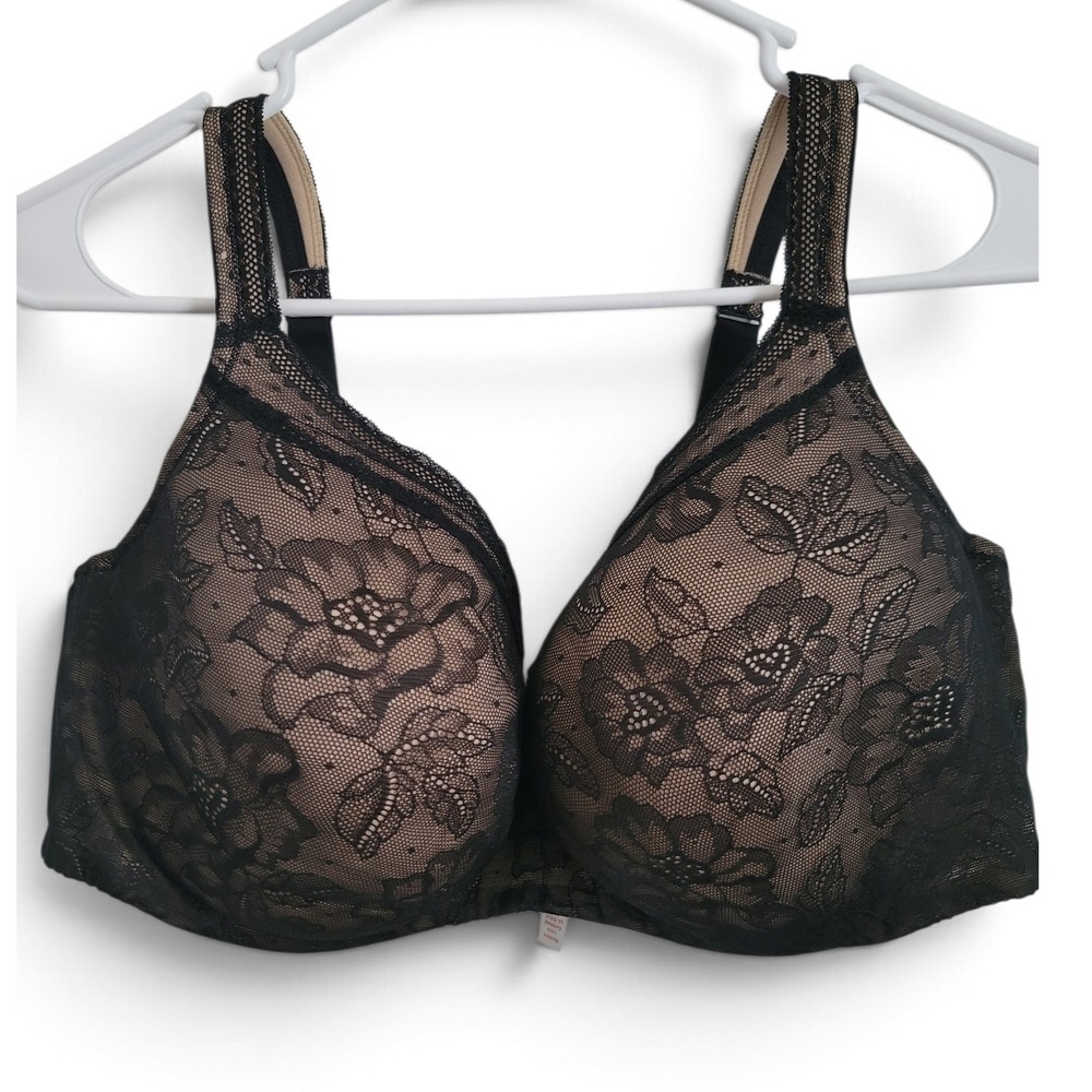 Cacique Modern Lace Covered Balconette Bra 44DDD Black Nude Florida Underwire